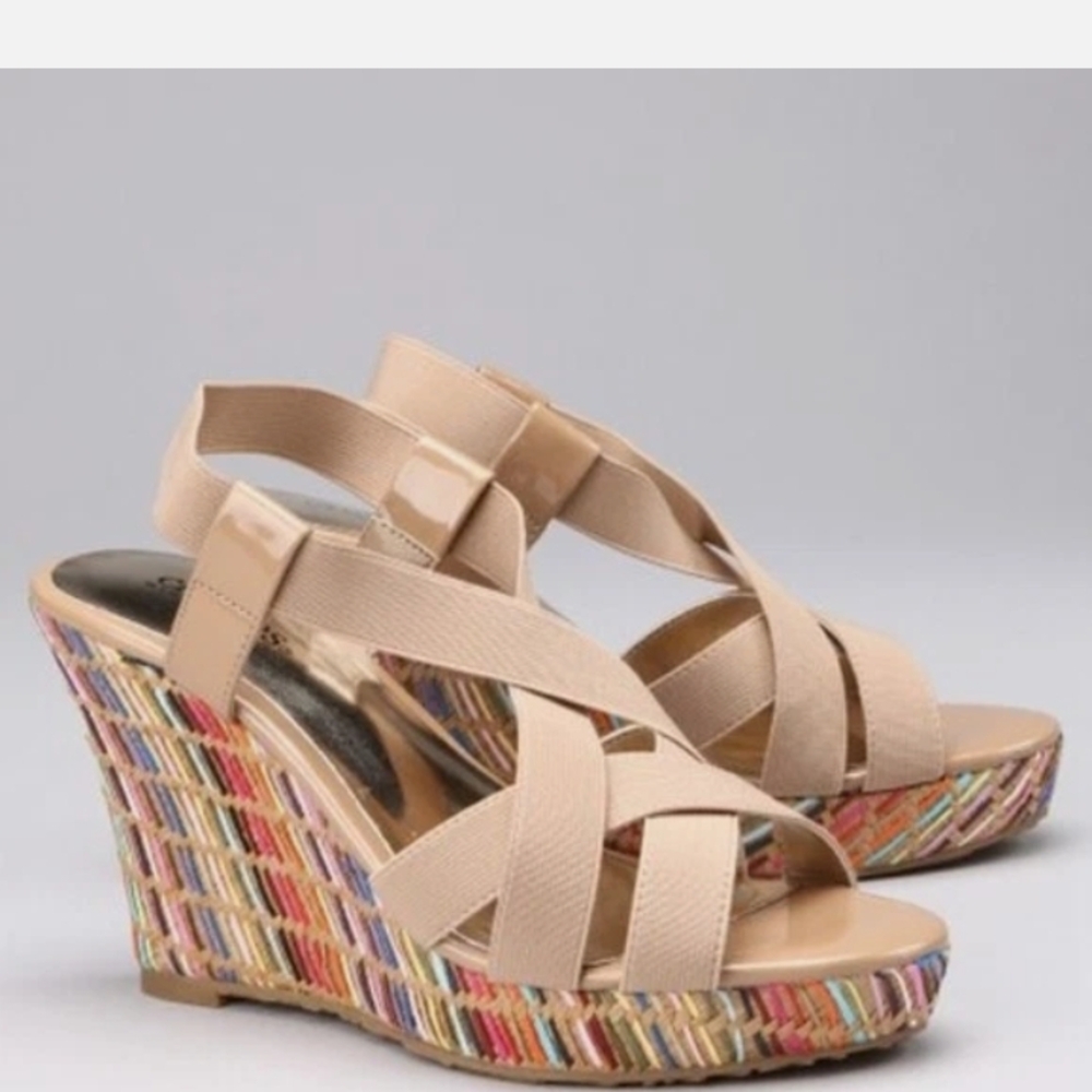 Charles David Tan Wedge Sandals with Criss-Cross Straps